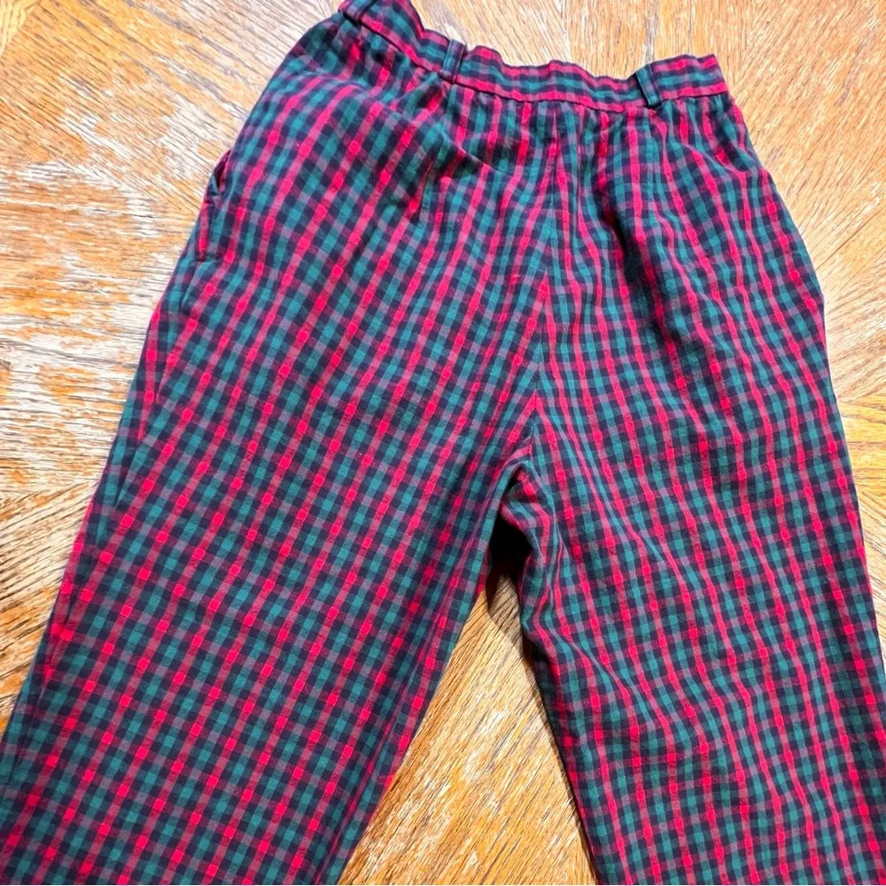 VINTAGE 80s tartan plaid check cotton trouser pants high waisted preppy academia